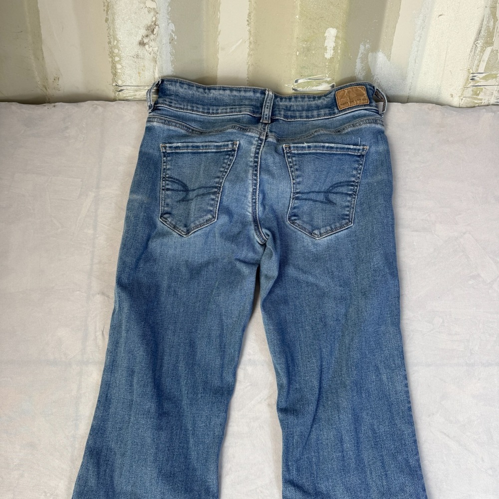 American Eagle Outfitters Womens Flared Jeans Blue Denim Super Low Rise Comfy 4 - Picture 4 of 16